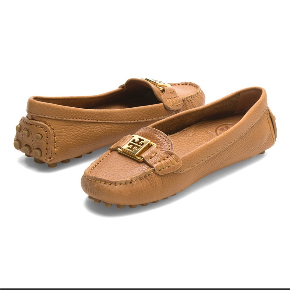 Tory Burch Kendrick Tumbled Leather Loafers Tan